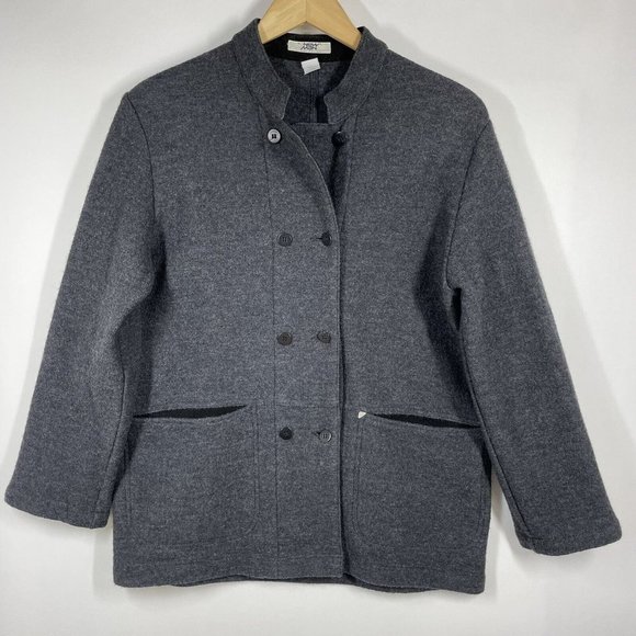 New Man Collection French Wool Jacket Coat Pockets Grey Double Breasted‎ Sz 2 - Picture 1 of 12